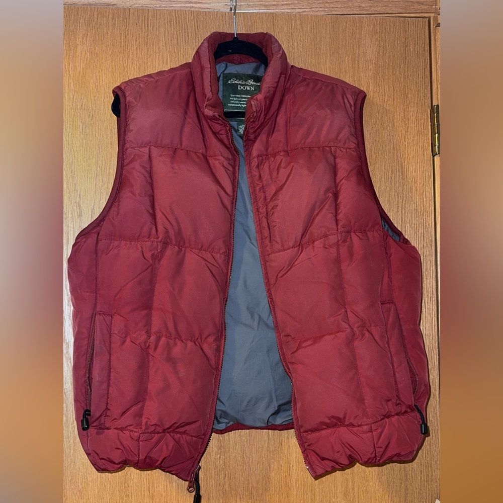 Vintage Eddie Bauer Sportsman Quilted Goose Down Puffer Vest Red Mens Large